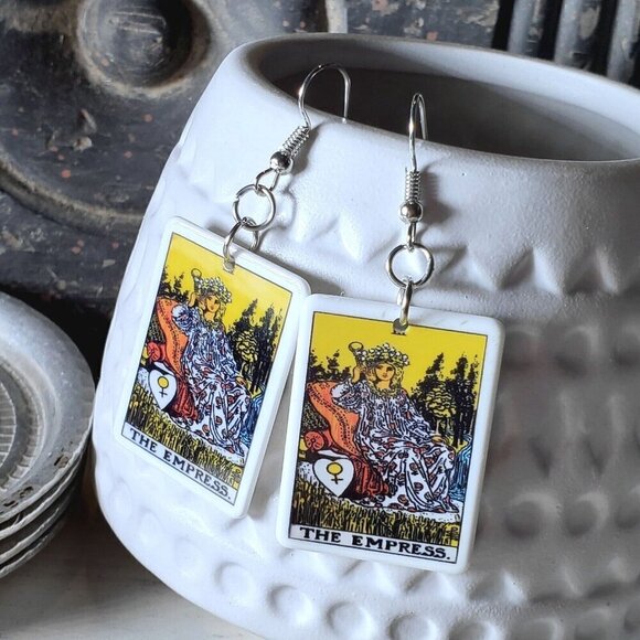 Tarot Card Design Earrings The Empress Oracle Archetype Conversation Starter - Picture 2 of 6